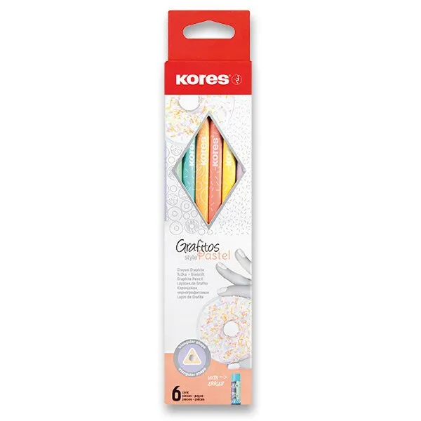 Kores Grafitos Style Pastel - grafitová tužka s pryží - HB, 6 ks pastelové, HB (číslo 2), 6 ks