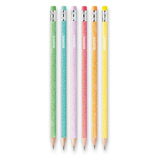 Kores Grafitos Style Pastel - grafitová tužka s pryží - HB, 6 ks pastelové, HB (číslo 2), 6 ks