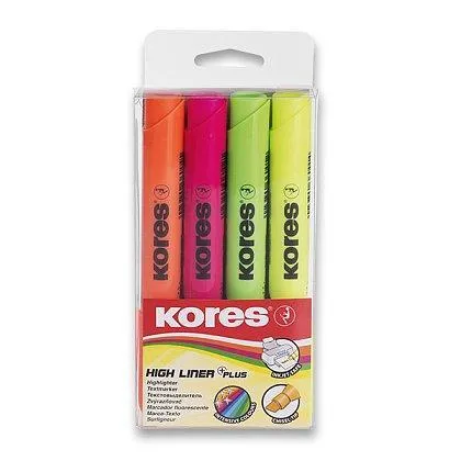 Zvýrazňovač Kores High Liner Plus, sada 4 ks