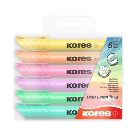 Zvýrazňovač Kores High Liner Plus Pastel sada 6 ks