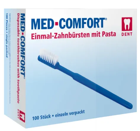 Jednorázový zubní kartáček s pastou, modrý 100ks