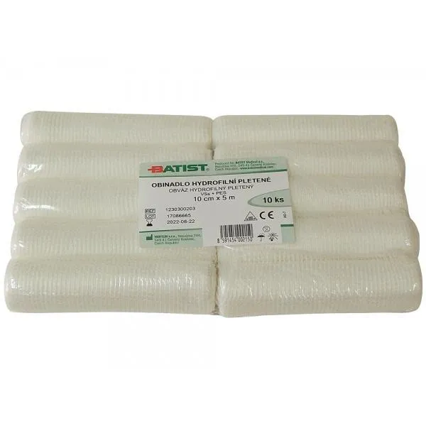 Obinadlo hydrofilní pletené, nesterilní, 10 ks v PE folii, 10 cm x 5 m
