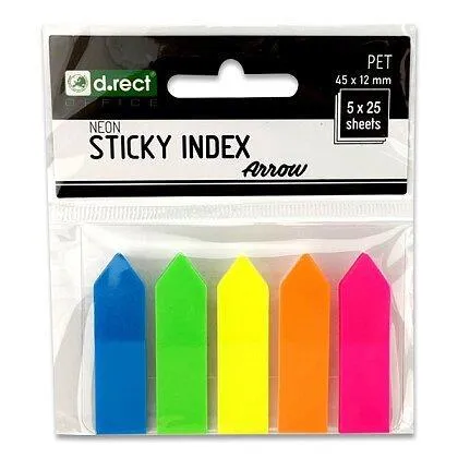 Samolepicí neonové záložky, šipky - 45 x 12 mm, 5 x 25 listů