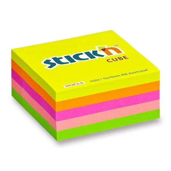 Hopax Stick'n Notes - samolepicí bloček 76 x 76 mm, 400 l neon (vícebarevný)