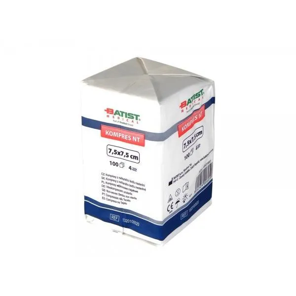 Komprese z netkaného textilu 7,5 x 7,5 cm, 4 vrstvy, nesterilní, ( 100 ks )