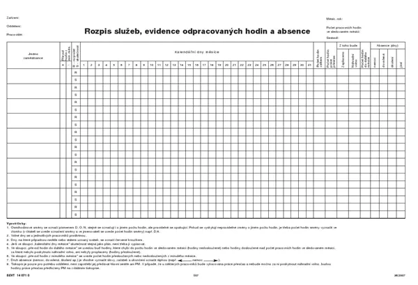 Rozpis služeb, evidence odpracovaných hodin a absence