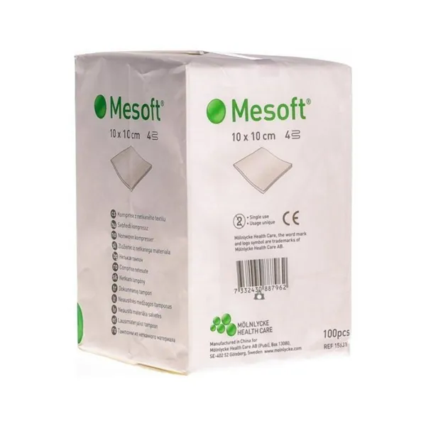 Mesoft, komprese z netkaného materiálu, 10 x 10 cm