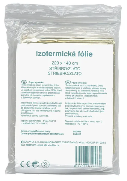 Izotermická folie 220 x 140 cm, stříbro/zlato