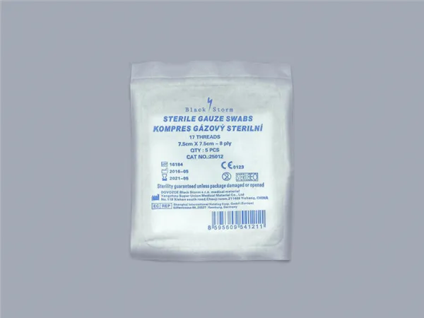 Gázová komprese sterilní /17 nití/ - 7,5 cm x 7,5 cm, ( 20 x 5 ks)