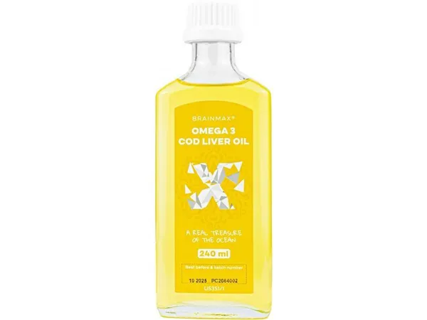 BrainMax Omega 3, Olej z tresčích jater, citrón, 240 ml