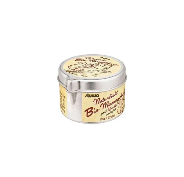 Stuwa Masážní svíčka v plechové dóze s nálevkou BIO (50 ml) - přírodní vanilka