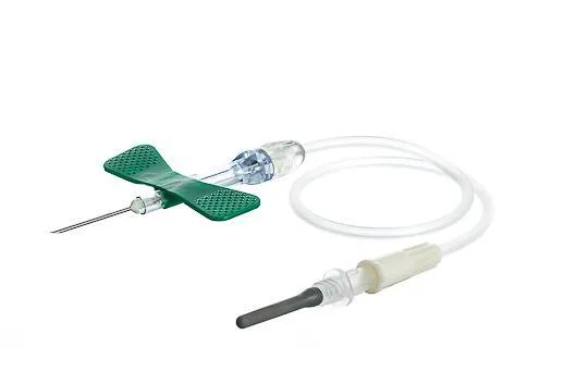 Intravenózní kanyla, s křídlem a držákem, bezpečnostní, zelená 21G, hadička 19cm, 90ks