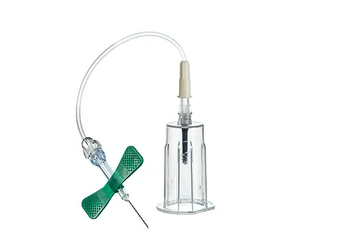 Intravenózní kanyla, s křídlem a držákem, bezpečnostní, zelená 21G, hadička 10 cm