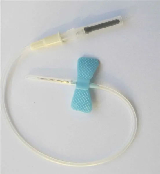 Intravenózní kanyla, s křídlem, hadičkou, Luer adaptérem, 23G, 19 cm, modrá , pro odběry krve