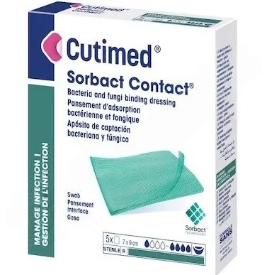 Cutimed Sorbact Contact 17cm x 28cm (Složené 7cm x 9cm), 5ks