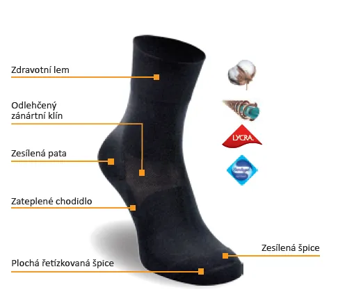 Ponožky bavlněné, 36-39. antracit 7007. DiaFit PREMIUM