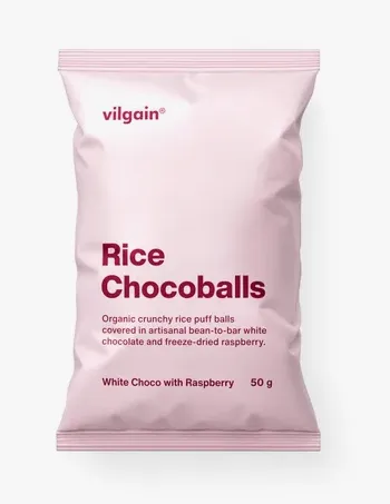 Vilgain Rice Chocoballs BIO ⁠–⁠ bílá čokoláda s malinou 50g