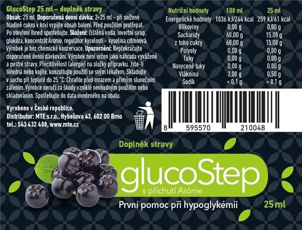 GlucoStep 25 ml - Aronie - první pomoc při hypoglykemii