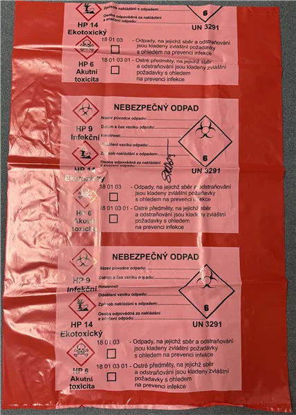 Pytel 100 mi, 120 l, červený, 70 x 110 cm, na ekotoxický odpad