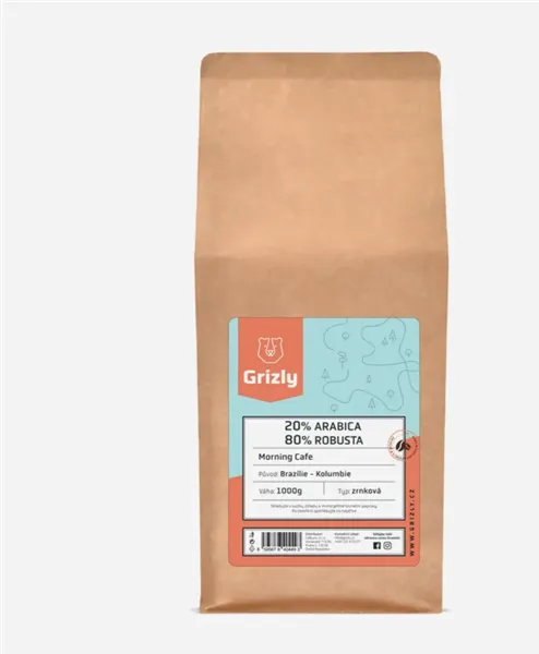 Grizly Pražená zrnková káva 20/80 Morning Coffee, 1000g