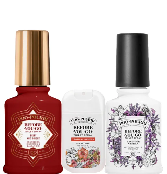 Poo-Pourri balíček vůní Berry and Bright, Lavender Vanilla a Fresh Air 