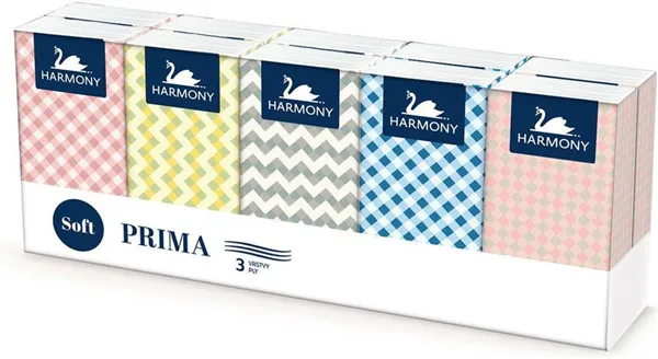 Papírové kapesníky Harmony Prima 10x10, 3vrs, bílé, celulóza