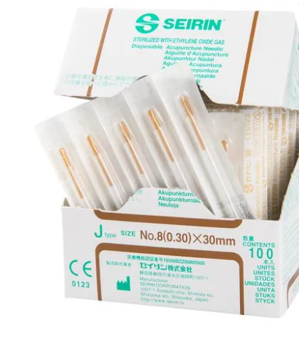Jehly Seirin typ J/8 s plastikovým držátkem, aplikační trubičkou, hnědé 0,30 x 30 mm